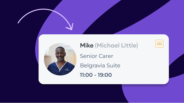 Senior carer being booked for a shift through Florence Bank Staff Manager to fill rota gaps quickly and efficiently.